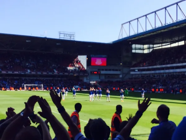 Everton players celebrate another win at Upton Park.