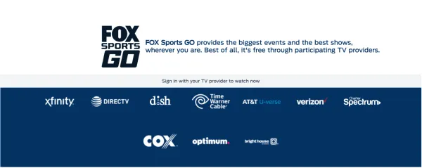 FOX Sports GO authentication page