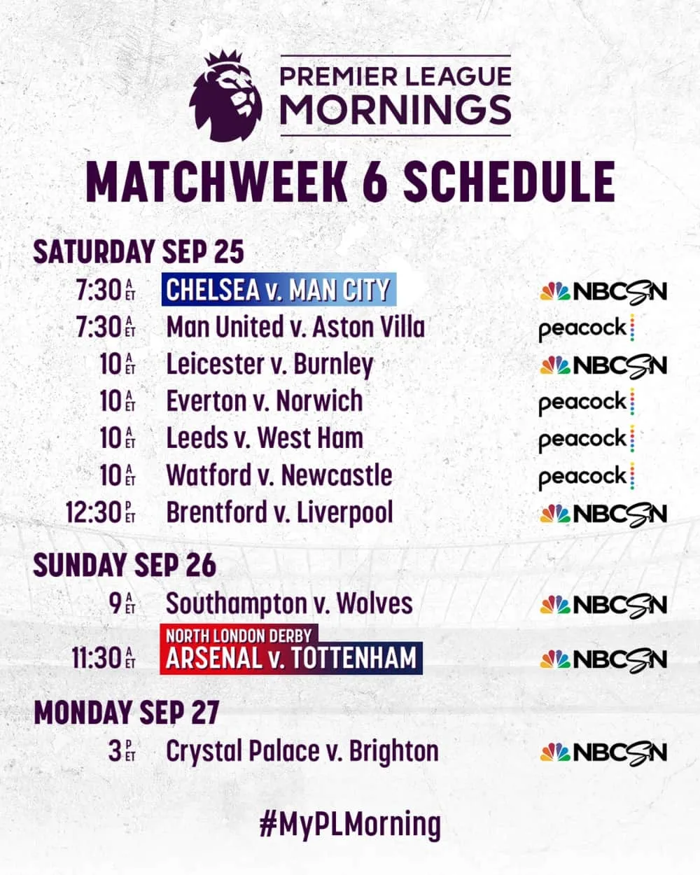 EPL Commentator Schedule