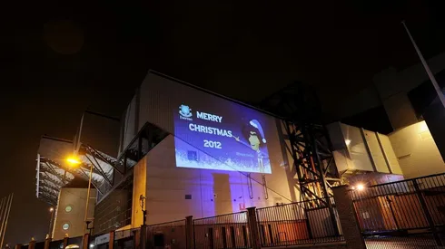 Everton Beams Christmas Message On Side of Liverpool's Anfield Stadium
