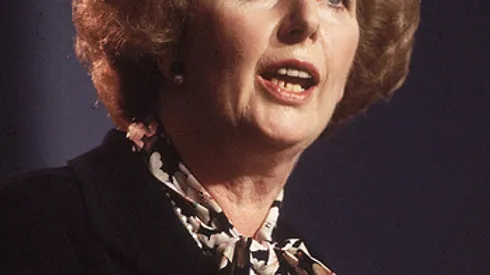 October 1985: British prime minister Margaret Thatcher speaking at the Conservative Party Conference in Blackpool. (Photo by Hulton Archive/Getty Images)