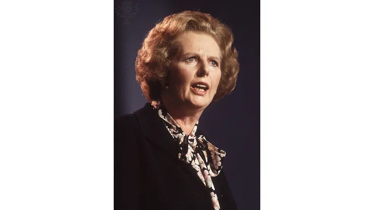 October 1985: British prime minister Margaret Thatcher speaking at the Conservative Party Conference in Blackpool. (Photo by Hulton Archive/Getty Images)