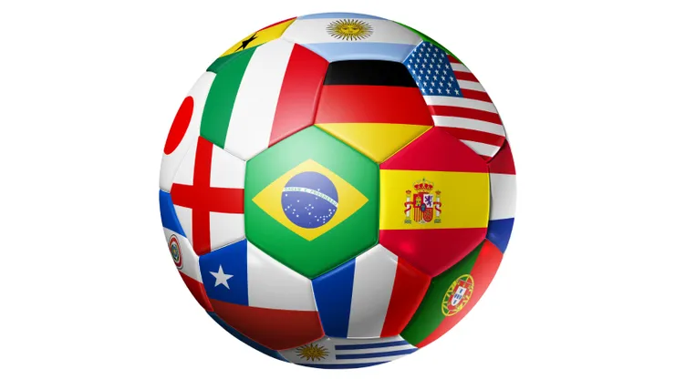 3D football soccer ball with world teams flags. brazil world cup 2014. Isolated on white with clipping path