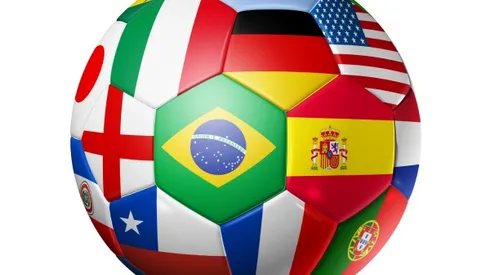 3D football soccer ball with world teams flags. brazil world cup 2014. Isolated on white with clipping path