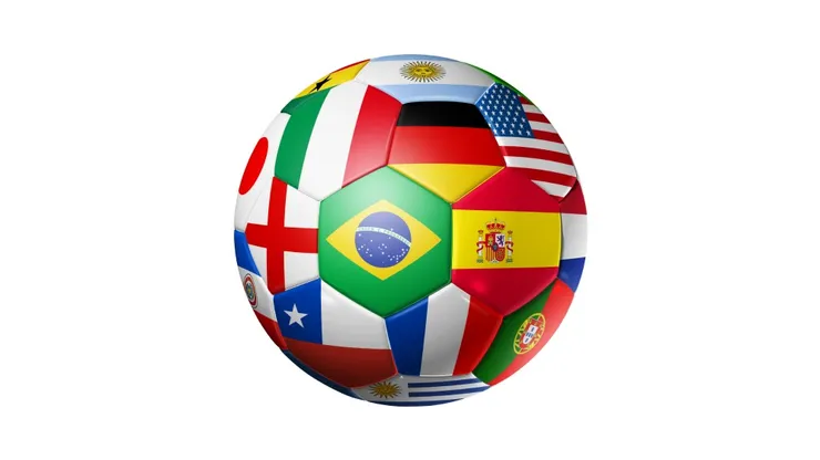 3D football soccer ball with world teams flags. brazil world cup 2014. Isolated on white with clipping path