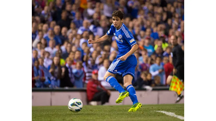 May 23, 2013; St. Louis, MO, USA; Chelsea midfielder Oscar (11) scores a goal against Manchester City at Busch Stadium. Manchester City defeated Chelsea 4-3. Mandatory Credit: Scott Rovak-USA TODAY Sports