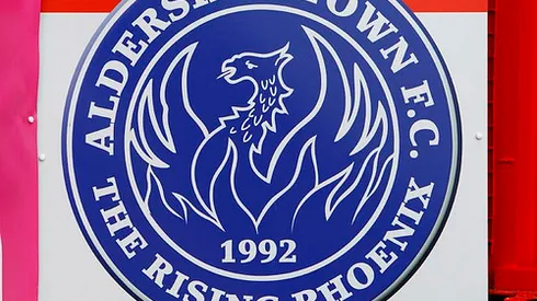 A view of the Aldershot Town club logo at the EBB Stadium, Aldershot.
