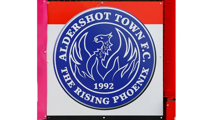 A view of the Aldershot Town club logo at the EBB Stadium, Aldershot.
