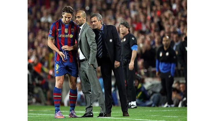 © Simone Rosa/Lapresse / DPPI 28-04-2010 Barcelona (Spain) sport soccer Soccer – Championleague in the picture: Mourinho, Guardiola and Ibramovic