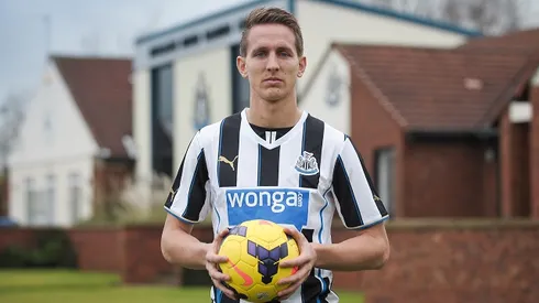 NEWCASTLE UPON TYNE, ENGLAND - JANUARY 29: New Signing Luuk de Jong holds a football and poses for the camera at the Newcastle United Training Centre on January 29, 2014, in Newcastle upon Tyne, England. (Photo by Serena Taylor/Newcastle United via Getty Images)