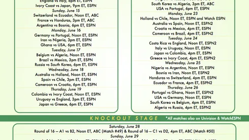 Download a World Cup TV Schedule In PDF Format For Viewers in the USA