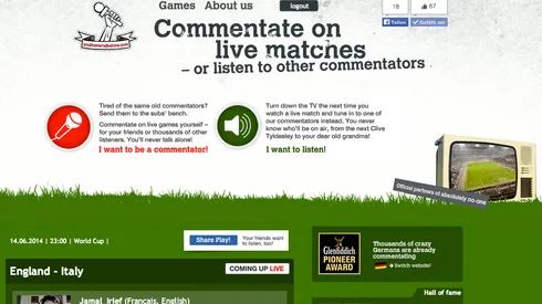 Commentate On Live World Cup Matches Or Listen to Other Commentators With You'll Never Talk Alone