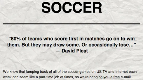 Receive Weekly Soccer TV Listings With Our Free Email Newsletter