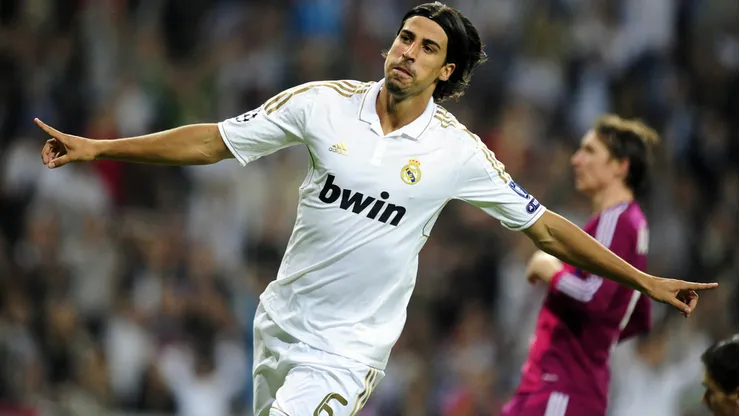 Real Madrid's German midfielder Sami Khedira celebrates after scoring during the Champions League group D football match between Real Madrid and Olympique Lyonnais at the Santiago Bernabeu stadium in Madrid on October 18, 2011. AFP PHOTO/JAVIER SORIANO (Photo credit should read JAVIER SORIANO/AFP/Getty Images)