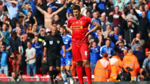 of Liverpool in action with of West Bromwich Albion during the Barclays Premier League match between Liverpool and West Bromwich Albion at Anfield on October 4, 2014 in Liverpool, England.