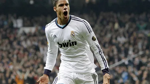 MADRID, SPAIN - JANUARY 30: Raphael Varane of Real Madrid celebrates after score during the Copa del Rey Semi-Final first leg match between Real Madrid CF and FC Barcelona at Estadio Santiago Bernabeu on January 30, 2013 in Madrid, Spain. (Photo by Angel Martinez/Real Madrid via Getty Images)