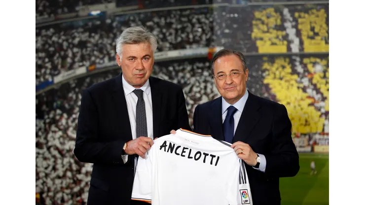 New Real Madrid coach Carlo Ancelotti (L) holds a Real Madrid jersey as he poses with the club's President Florentino Perez during his official presentation at Santiago Bernabeu stadium in Madrid June 26, 2013. Real Madrid have turned to Ancelotti to heal the wounds left by Jose Mourinho's controversial reign at the Bernabeu, appointing the […]