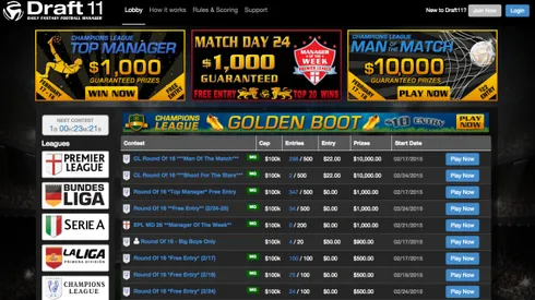 Win up to $20,000 in the Draft11.com Champions League fantasy game