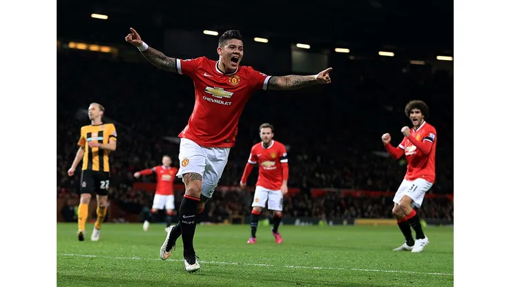 3rd February 2015 – FA Cup – 4th Round Replay – Manchester United v Cambridge United – Marcos Rojo of Man Utd celebrates after scoring their 2nd goal – Photo: Simon Stacpoole / Offside.