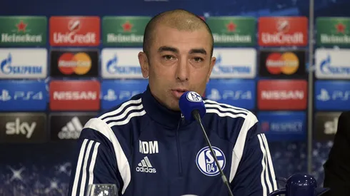 Schalke's head coach Roberto Di Matteo talks to the media at a press conference at the arena in Gelsenkirchen, Germany, Monday, Oct. 20, 2014. FC Schalke 04 will play against Sporting Clube de Portugal in a group G Champions League match on Tuesday Oct. 21. (AP Photo/Martin Meissner)