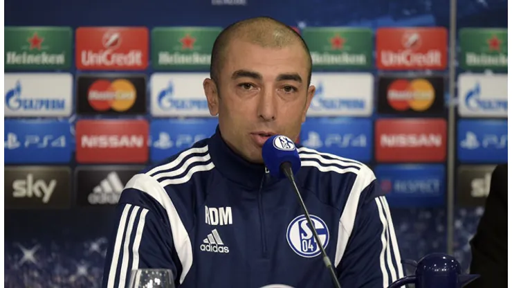 Schalke's head coach Roberto Di Matteo talks to the media at a press conference at the arena in Gelsenkirchen, Germany, Monday, Oct. 20, 2014. FC Schalke 04 will play against Sporting Clube de Portugal in a group G Champions League match on Tuesday Oct. 21. (AP Photo/Martin Meissner)