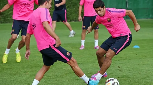 BARCELONA,SPAIN - AUGUST 20: Luis Suarez of Barcelona in action during a training session at the Ciutat Esportiva on August 20, 2014 in Barcelona,Spain. (Photo by Miguel Ruiz/FC Barcelona via Getty Images)