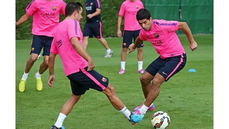 BARCELONA,SPAIN – AUGUST 20: Luis Suarez of Barcelona in action during a training session at the Ciutat Esportiva on August 20, 2014 in Barcelona,Spain. (Photo by Miguel Ruiz/FC Barcelona via Getty Images)