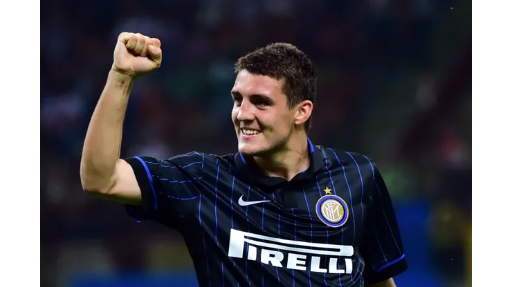 Inter Milan's croatian midfielder Mateo Kovacic celebrates after scoring a goal during the UEFA Europa League play-off football match between Inter Milan vs Stjarnan at San Siro Stadium in Milan on August 28, 2014. AFP PHOTO / GIUSEPPE CACACE (Photo credit should read GIUSEPPE CACACE/AFP/Getty Images)