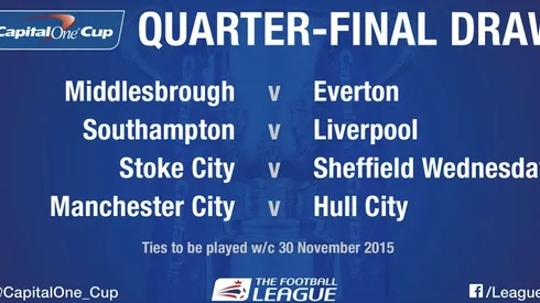 Capital One Cup quarterfinal draw: Manchester City get Hull; Liverpool go to Southampton