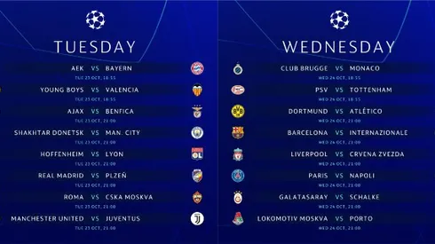 Champions League schedule for US TV: October 23-24