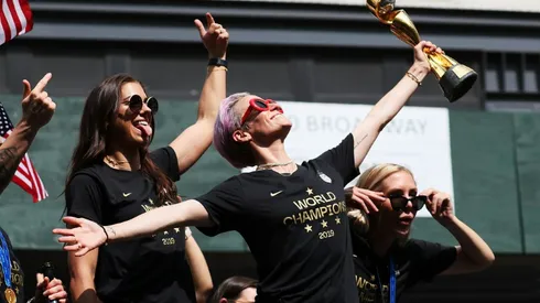 US World Cup winners feted with confetti, chants of 'equal pay'