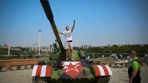 Red Star Belgrade fans park tank, spark uproar