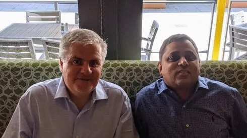 Hosts Christopher Harris (left) and Kartik Krishnaiyer