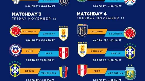 Schedule of CONMEBOL World Cup Qualifiers for viewers in the United States: Nov. 12-17