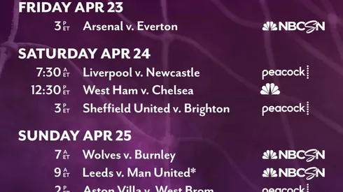 EPL commentator assignments on NBC Sports, gameweek 33