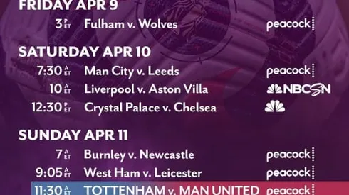 EPL commentator assignments on NBC Sports, gameweek 31