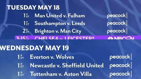 EPL commentator assignments on NBC Sports, gameweek 37