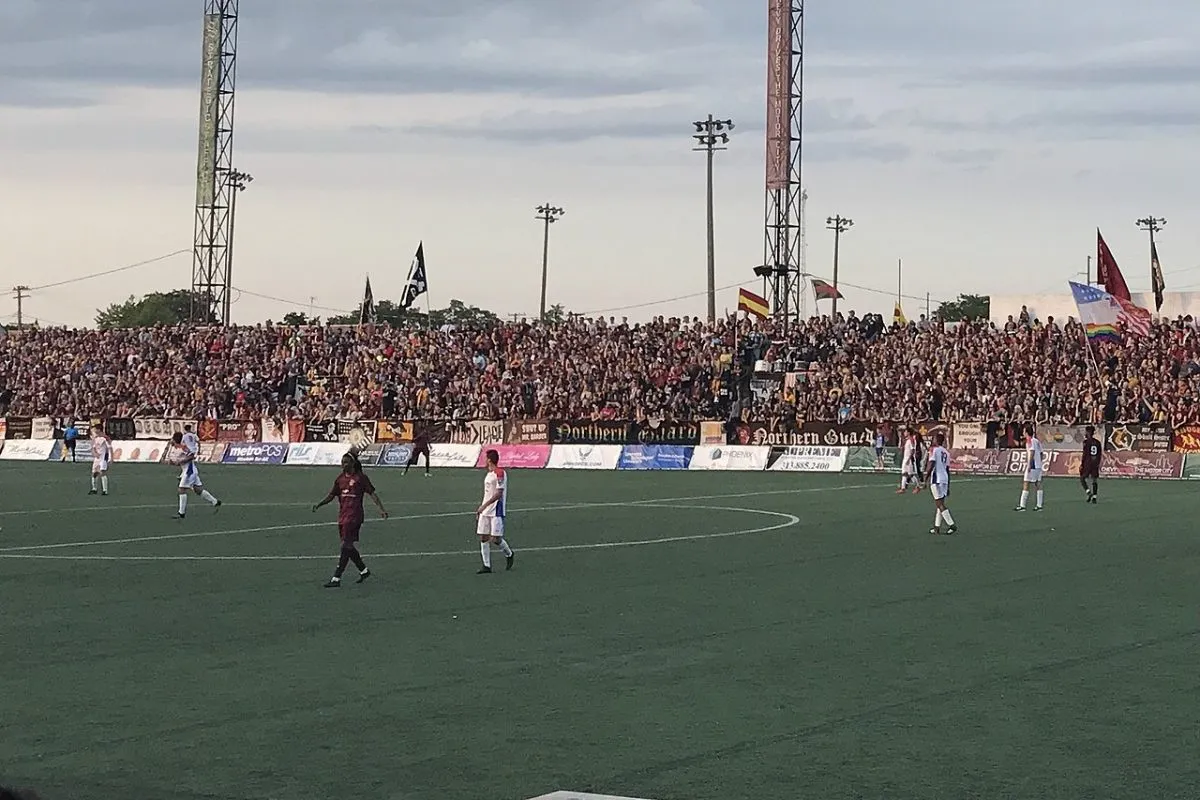 Detroit City FC’s Northern Guard supporters. A crowd of supporters like this, at a division 4 amateur game in a major market in the USA, shows how far the game as come in America.