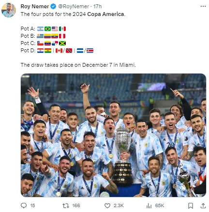 The pots for the Copa America 2024 draw