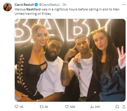 Photo reportedly showing Rashford out during the week of a game