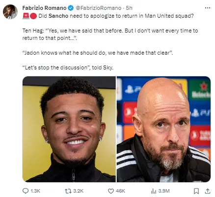 Sancho’s future at Manchester United has reached an impasse