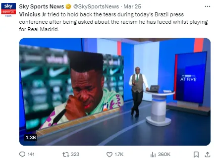 Vinicius Jr talking about racism whilst playing for Real Madrid