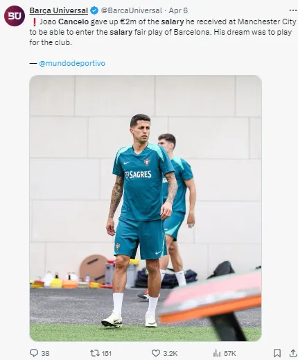 Cancelo reportedly accepted a lower salary to get his move to Barcelona