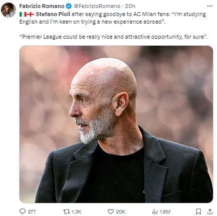 Rumors are the Pioli may be considering a move to the Premier League