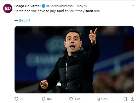 It will be expensive for Barcelona to sack Xavi