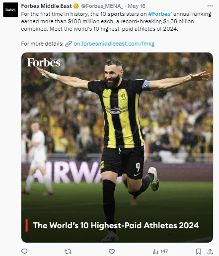 Benzema was number 8 on the list.