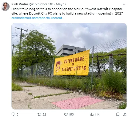 A sign on the site of the future stadium has gone up