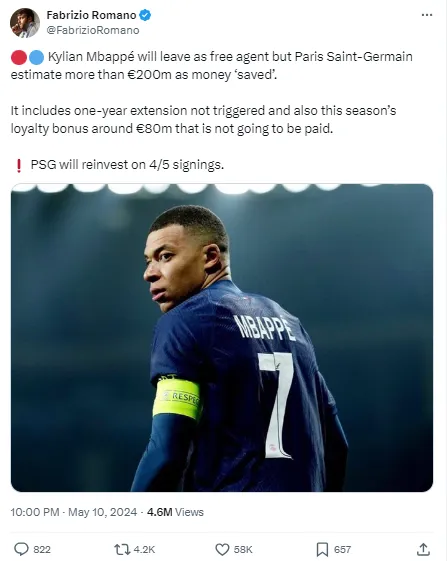 Mbappe is leaving PSG giving them more flexibility in their spending for next season.