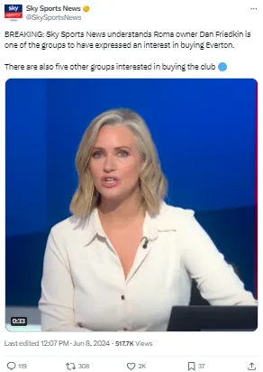 Sky Sports reporting on Dan Friedkin’s interest in buying Everton