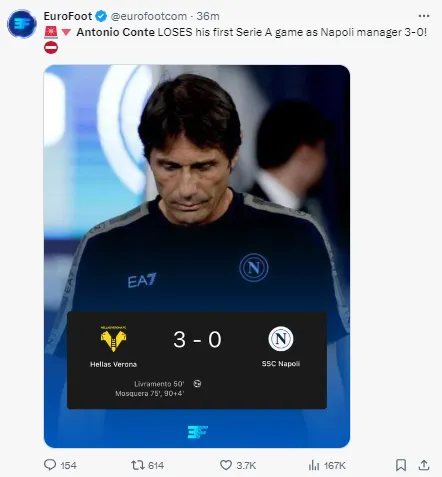 Napoli lost his first game of the season.